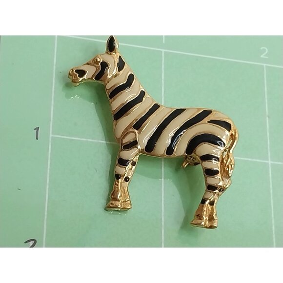 Zebra Enamel Gold-Tone Brooch Pin - Picture 2 of 3